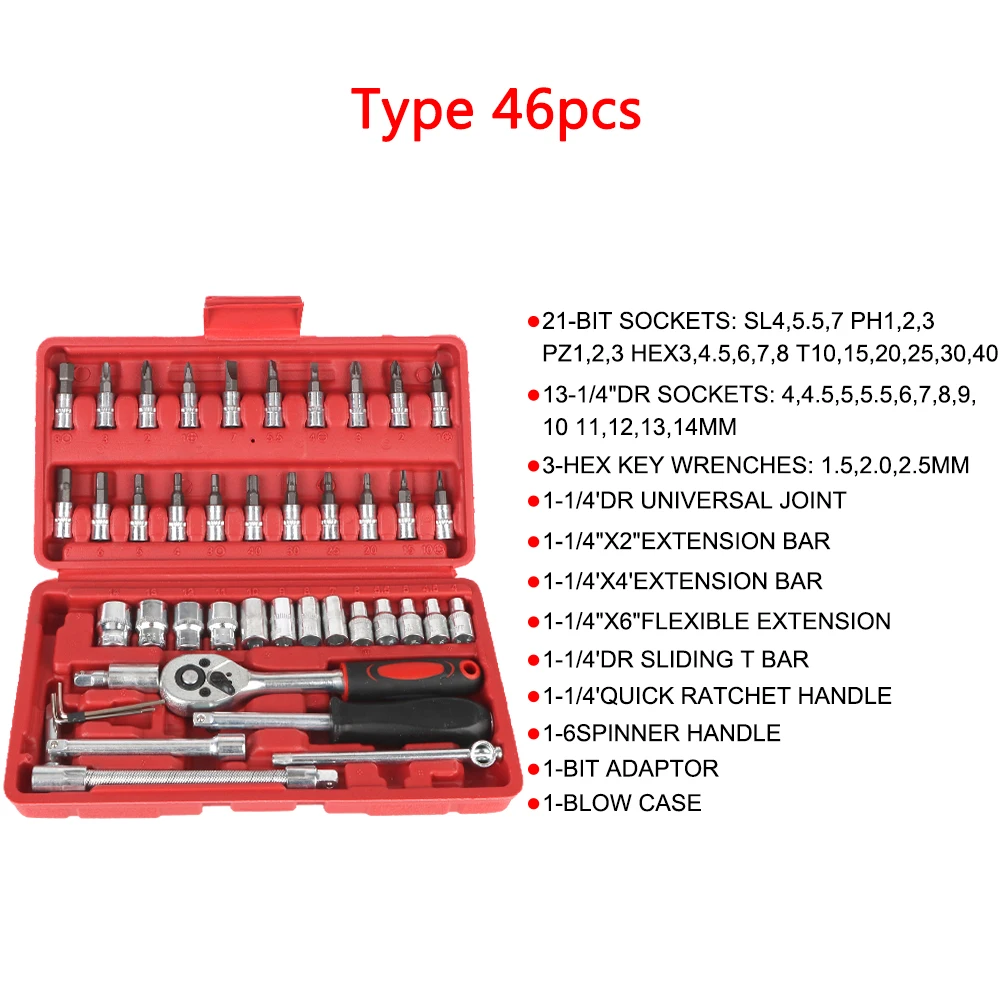 Motorcycle Repair Tools 46Pcs 53Pcs 1/4Inch Drive Socket Set Ratchet Torque Socket Wrench Rod Torx Bit Socket Bike Removal Tools