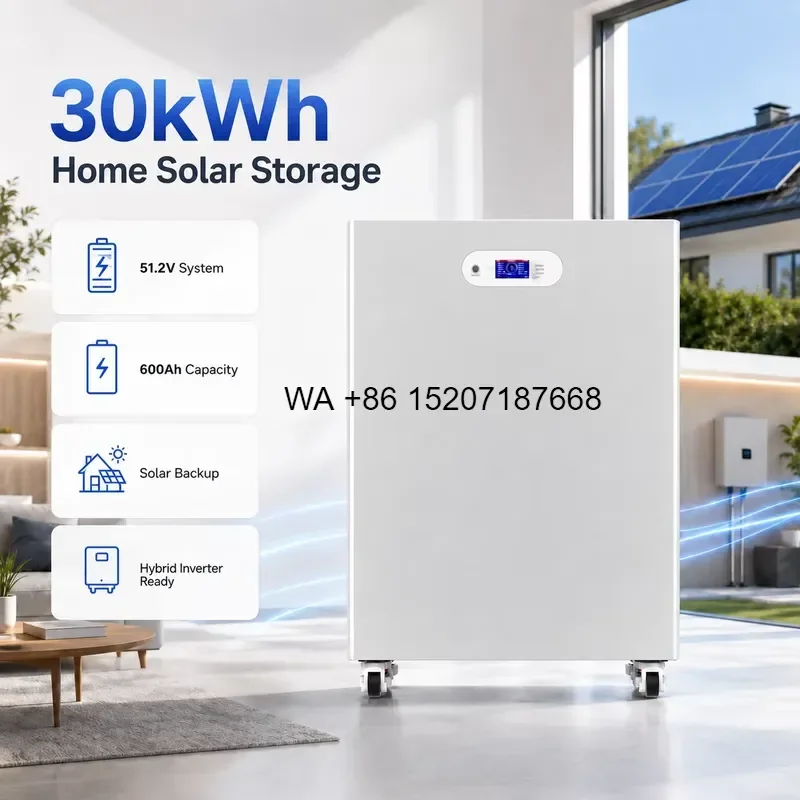 Wmwmnu 30kWh Vertical Home Energy Storage Battery LiFePO4 51.2V Floor Standing Solar Battery with Smart BMS for House Backup