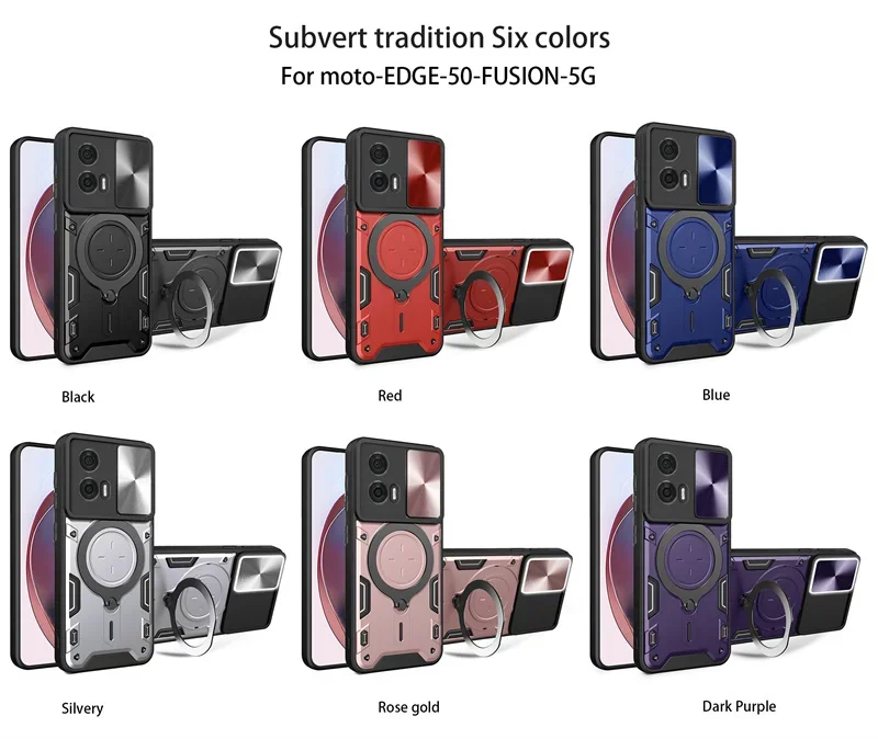 For Motorola Moto Edge 50 Fusion Case Slide Camera Protect Phone Case For Edge50 Fusion Armor Funda Magnet Ring Stand Back Cover