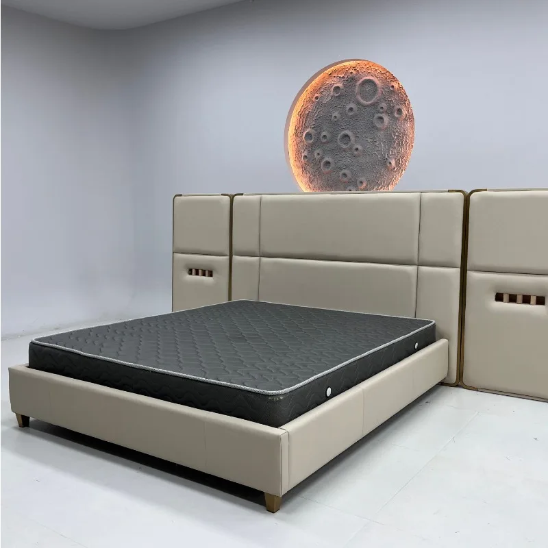 غرفة نوم رئيسية، تصميم عصري وبسيط، سرير مزدوج، حقيبة ناعمة، سرير فني من الجلد #5