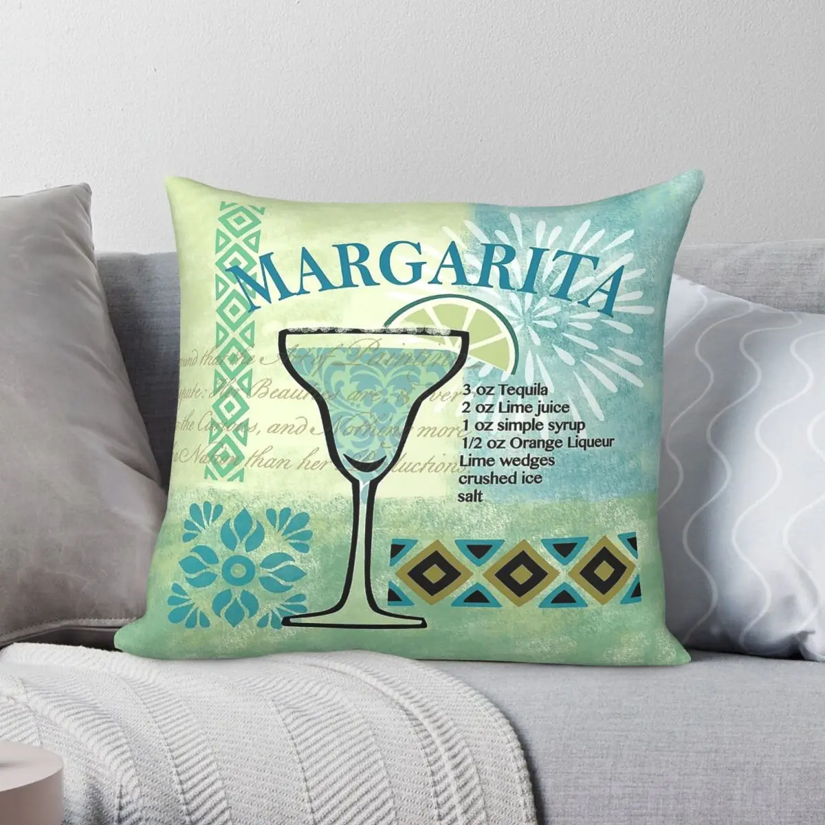 Margarita Cocktails Square Pillowcase Polyester Linen Velvet Pattern Zip Decor Home Cushion Case