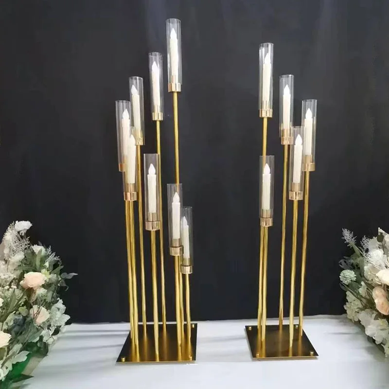 

Metal Candlestick for Party Decor, Flower Vase, Wedding Candle Holder, Table Centerpiece, Pillar Stand, Road Lead, 8Heads, 10Pcs