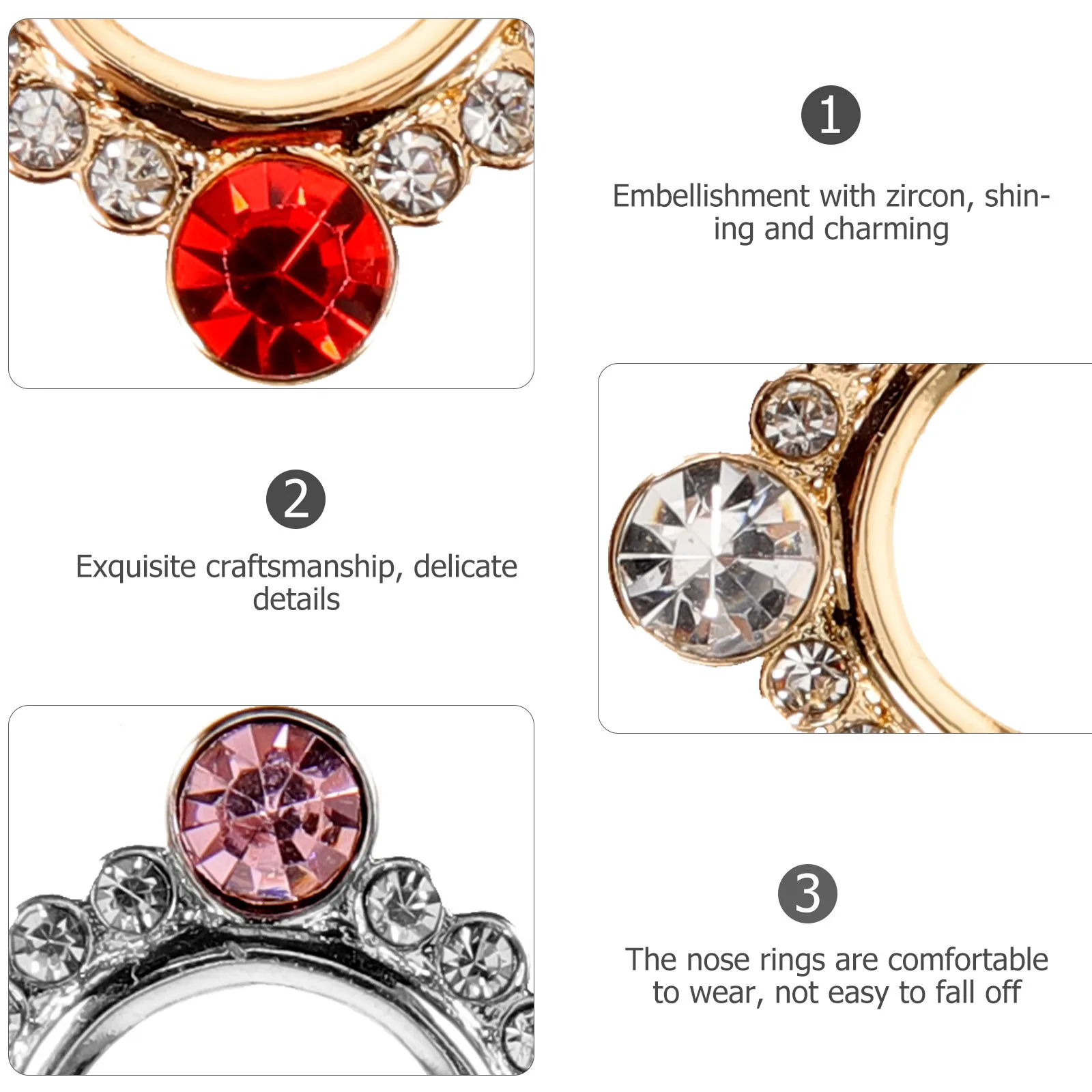 4Pcs Nose Ring Cuff Cubic Zirconia Septum Nose Piercing Jewelry Sparkling Body Piercing Jewelry for Women Piercings