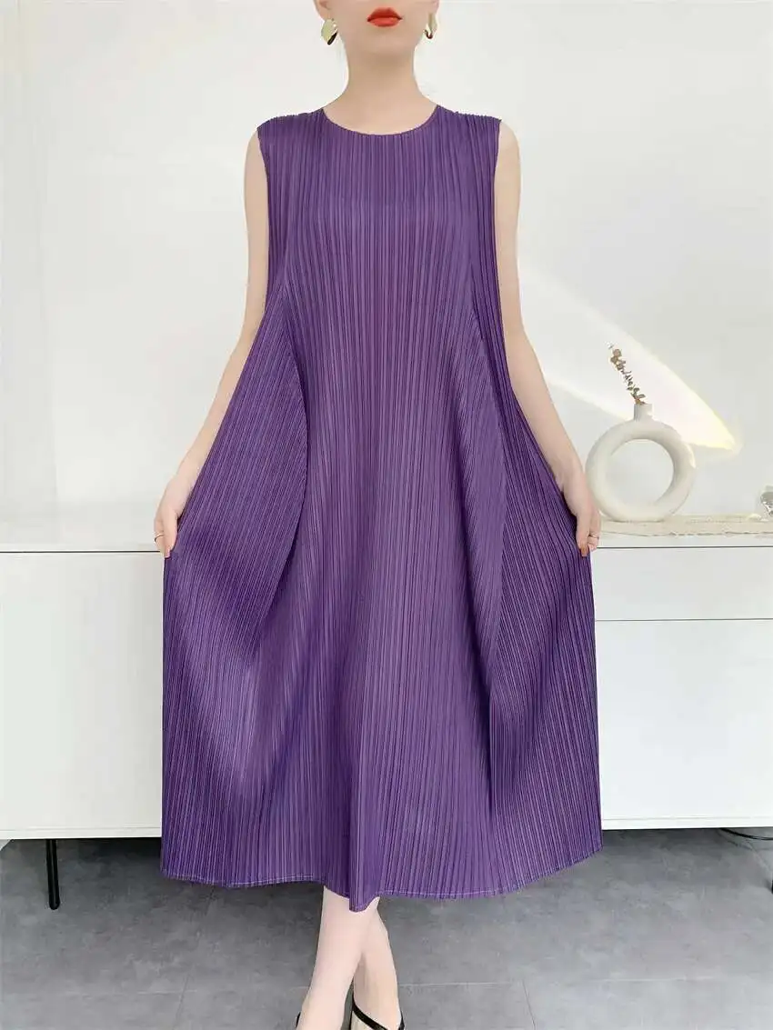 Fold Babyoung Round Neck Pleated Niche Design Temperament Casual Undershirt Dress 2025 Summer New Women's Clothing