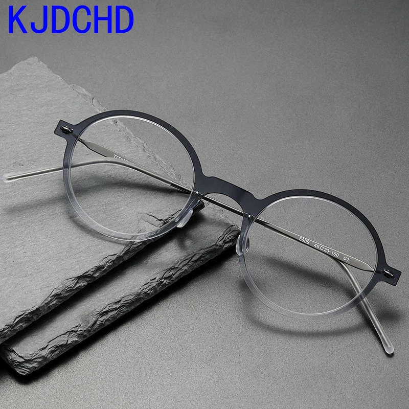 

2023 New Retro Round Screwless Spectacles Acetate Titanium Glasses Frame Men Women Optical Myopia Prescription Eyeglasses Frames