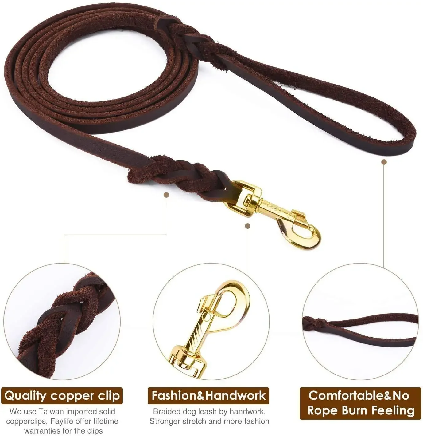Hundeleine aus echtem Leder, lange Leinen für Hunde, geflochtenes Haustier-Walking-Training führt braun-schwarze Farben für mittelgroße und große Haustiere – Detail 12