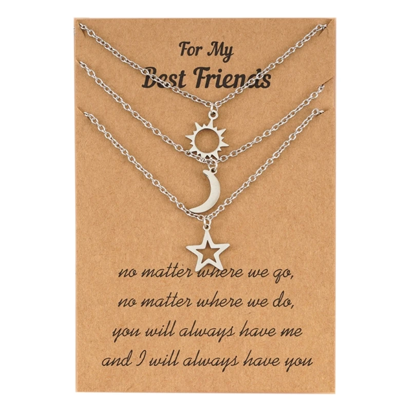 for Sun and Moon Star Pendant Dainty Necklace Stainless Steel Fashion Jewelry Friendship Gift for Women Teen Girls Coupl