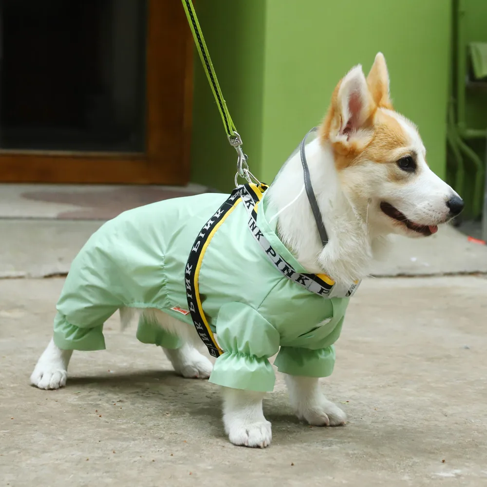 HOOPET Four Seasons Dog Raincoat Four-legged Waterproof Coat for Corgi Teddy Small Medium Dogs Pet Raincoat with Towing Pad