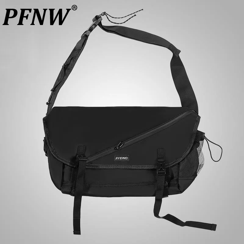 PFNW Functional Crossbody Bag Men's Trendy Single Shoulder Differential Bag Backpack Sports Cycling Cross Black Color 12C1836