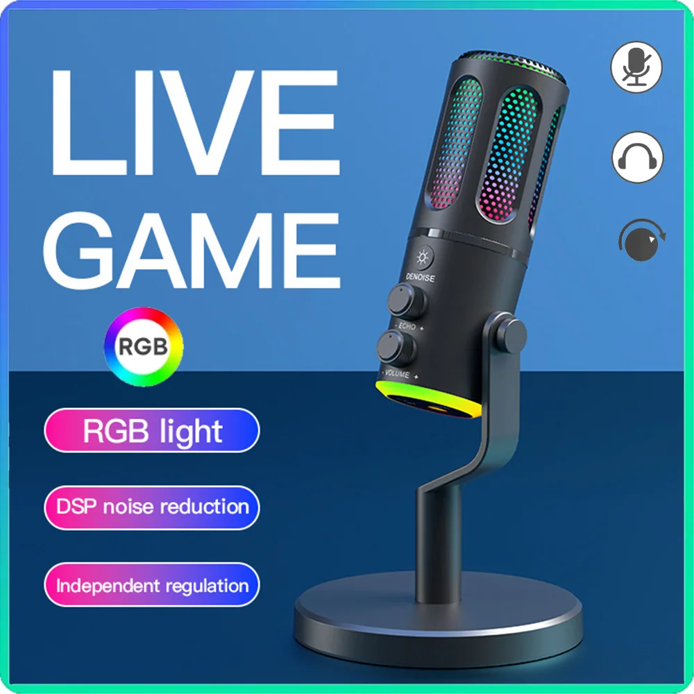 USB 2 in 1 Professional Microphone RGB Noise reduction Wired communication Microphone  For PC PS4 PS5 Mac Mobile Phone Recording