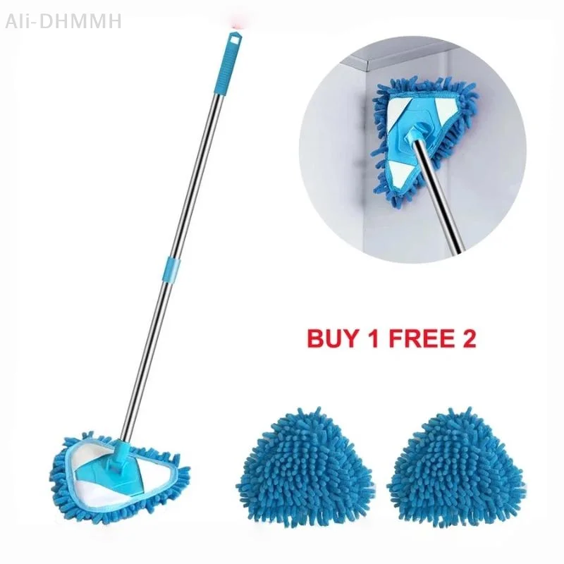 ZLinKJ Cobweb Removal Ceiling Mop 360° Rotating Triangle Long Handle Wet Dry Use for Home Floor Wall Cleaning