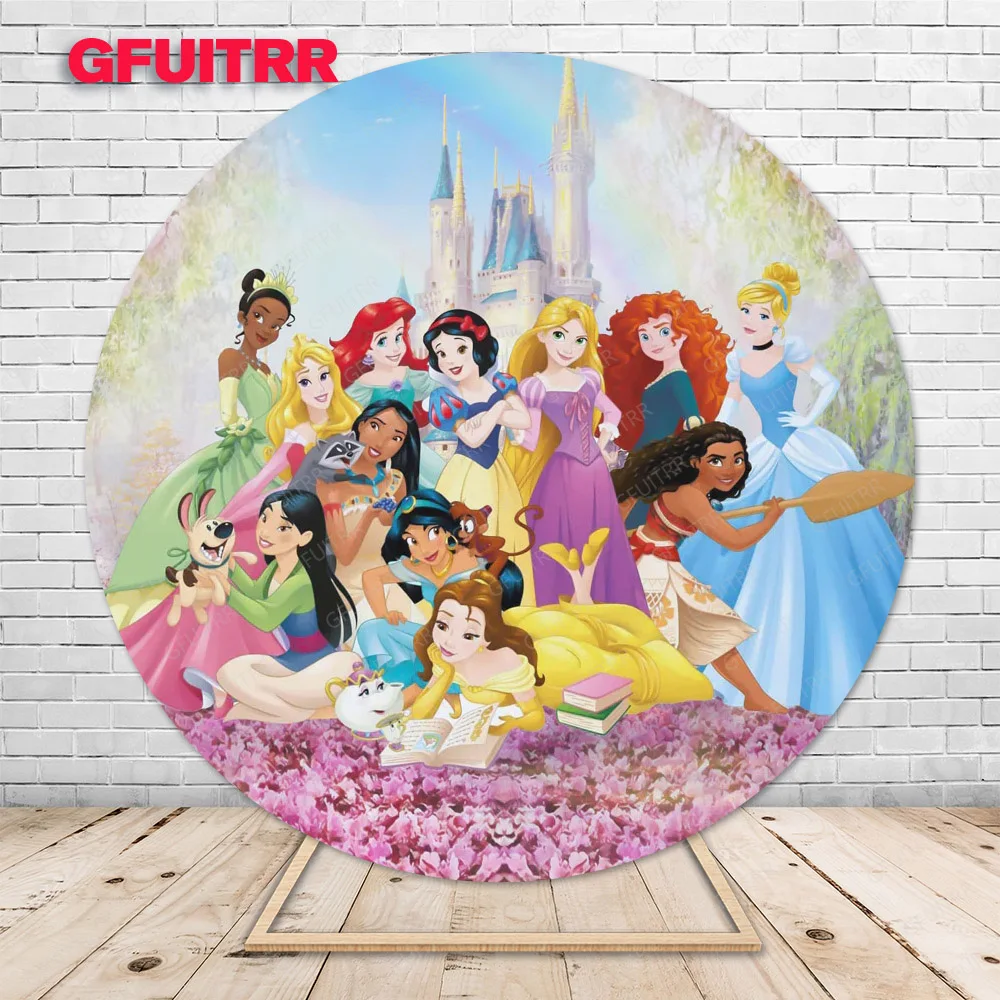 Disney Princess Theme Round Background Girls Birthday Party Decoration Photo Baby Shower Flowers Circle Background Booth puntelli