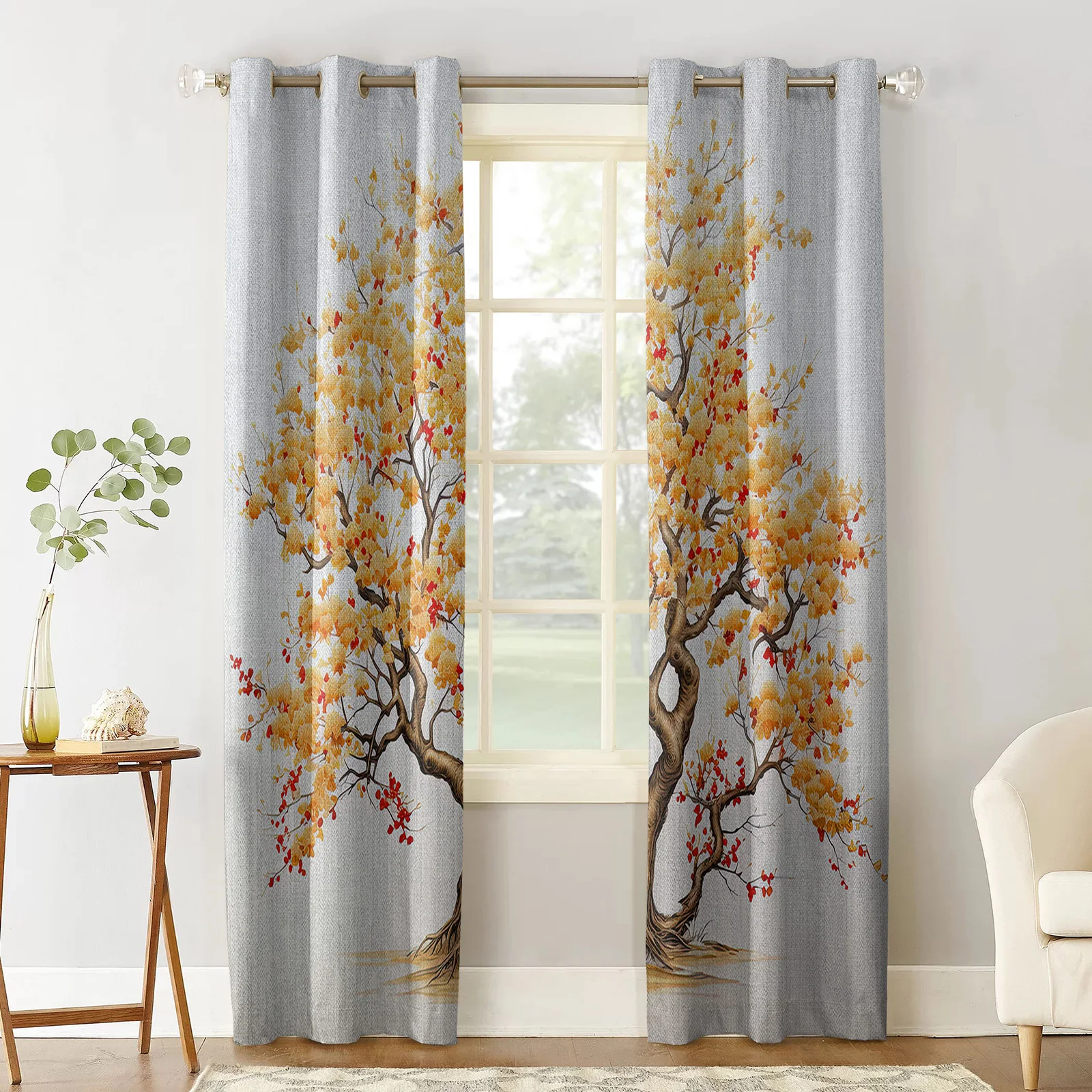 Tree Leaves Flowers Trunk Patterns Curtains For Windows Drapes Modern Printing Curtain For Living Room Bedroom