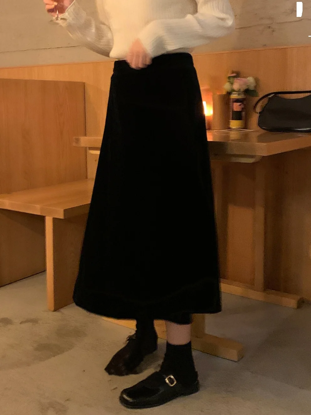 Real Shot ◆ Velvet Advanced Fan Retro Super Texture Versatile Temperament Commuter Leisure A Word Midi dress Skirt