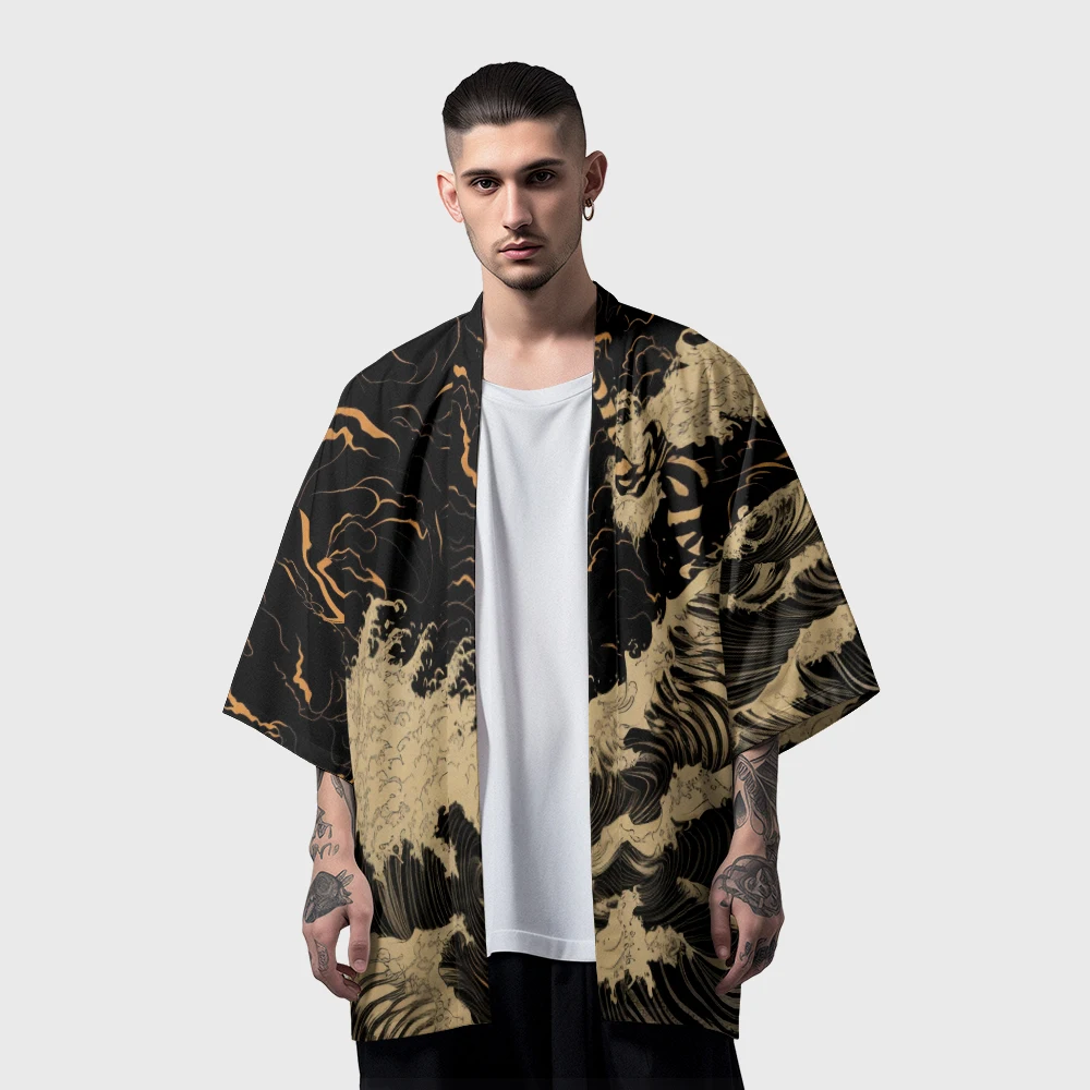 Summer Samurai Kimono Men Cosplay Tiger Print Haori Streetwear Kimono Japanese Fashion Chic Yukata Popular Cardigan Holiday Robe