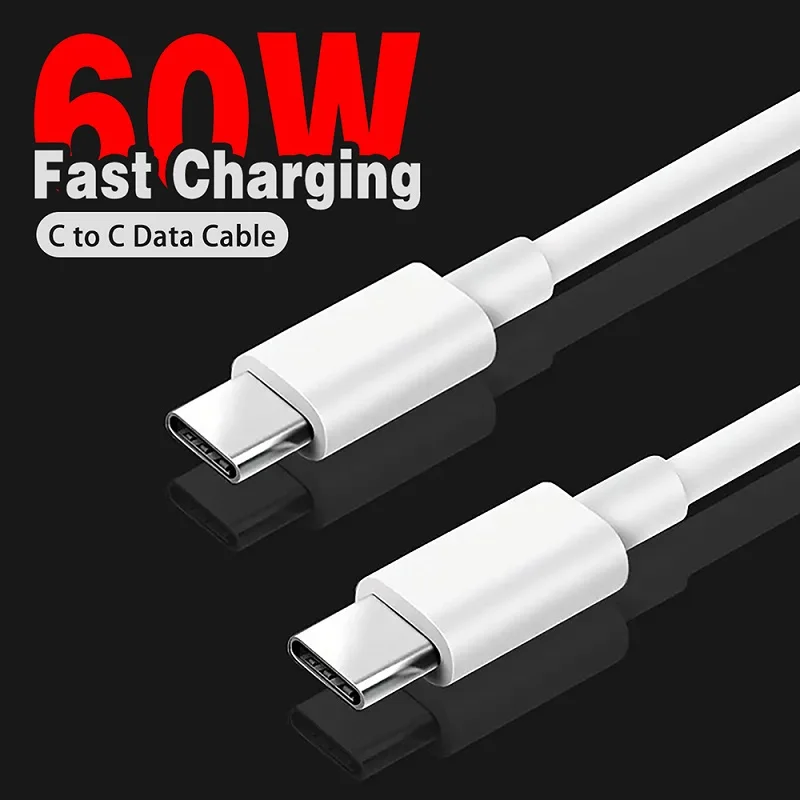 Type C to Type C For IPhone 16 PD 60W Fast Cable Charging For Samsung Xiaomi Huawei Macbook Pro iPad Type C Data Line White Blac