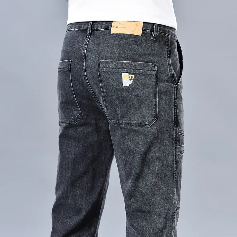 Moda 6 tasche design jeans da uomo nero grigio blu elasticizzato dritto pantaloni in denim casual marchio di abbigliamento pantaloni maschili in cotone