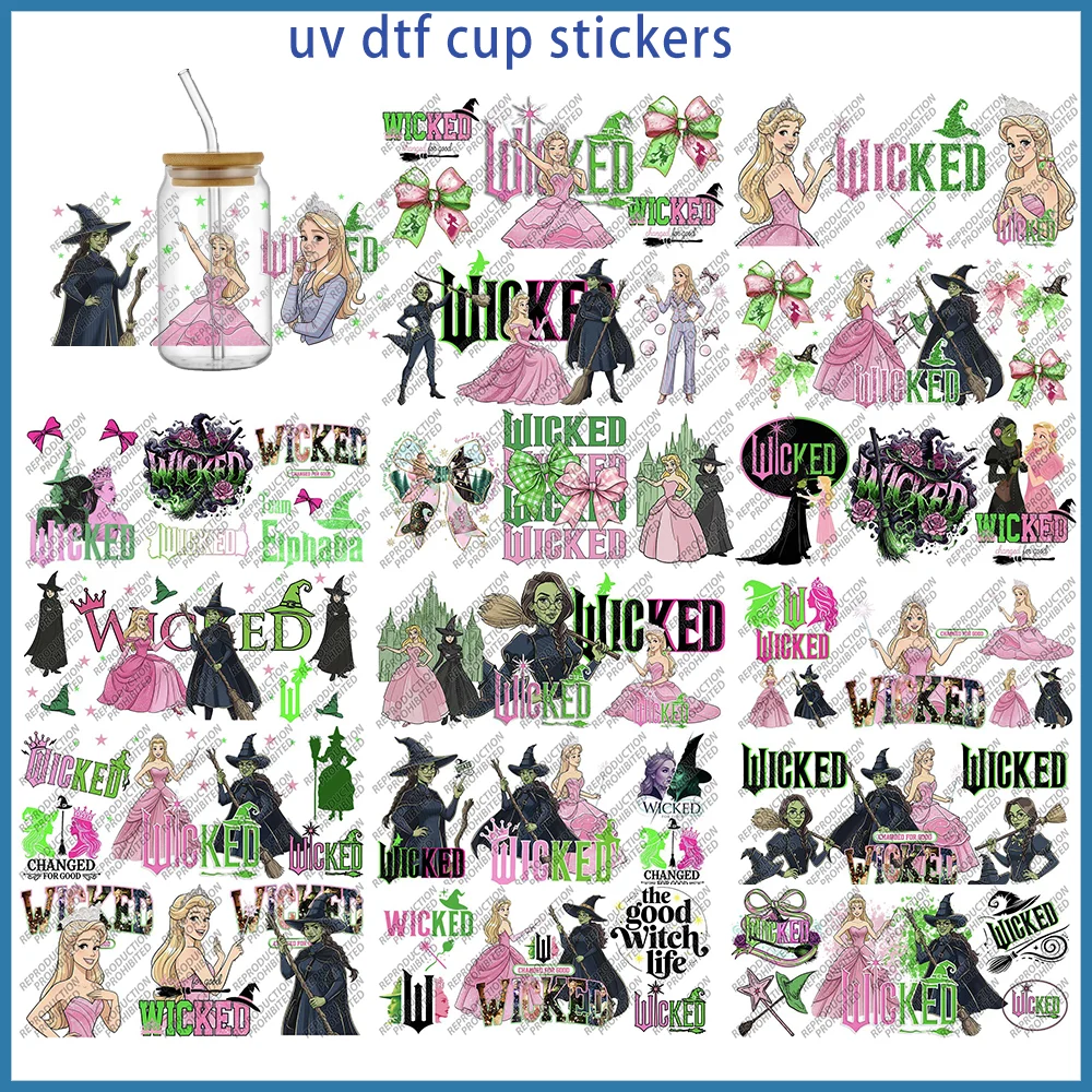 

Witch UV DTF Cup Wraps Wizard UV DTF Transfer Stickers Magic UVDTF Cup Wraps for Glass Bow Hats Силуэты метлы Виниловые наклейки