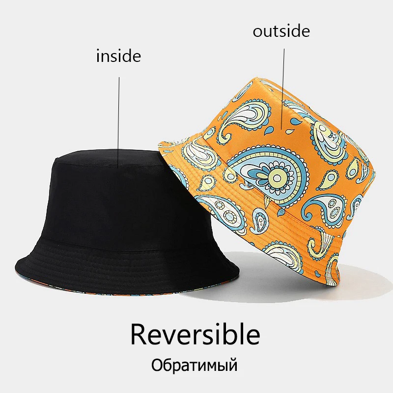 New Unisex Vintage Bucket Hat Men Women Paisley Flower Print Reversible Sun Cap Summer Panama Fashion Fishing Fisherman Hats