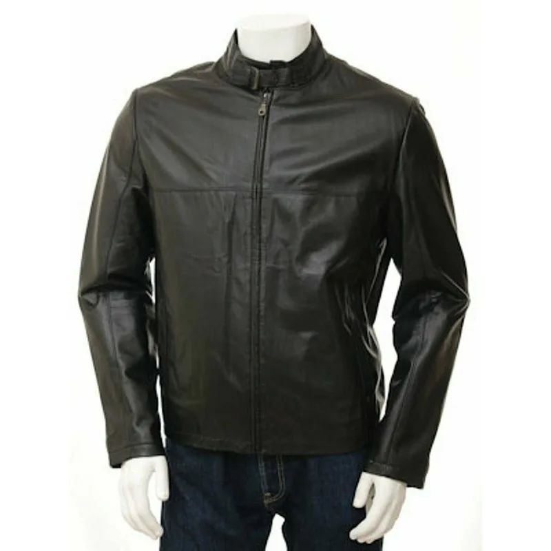 Mens Lambskin Real Leather Jacket Slim Fit Motorcycle Biker Black Basic Jacket