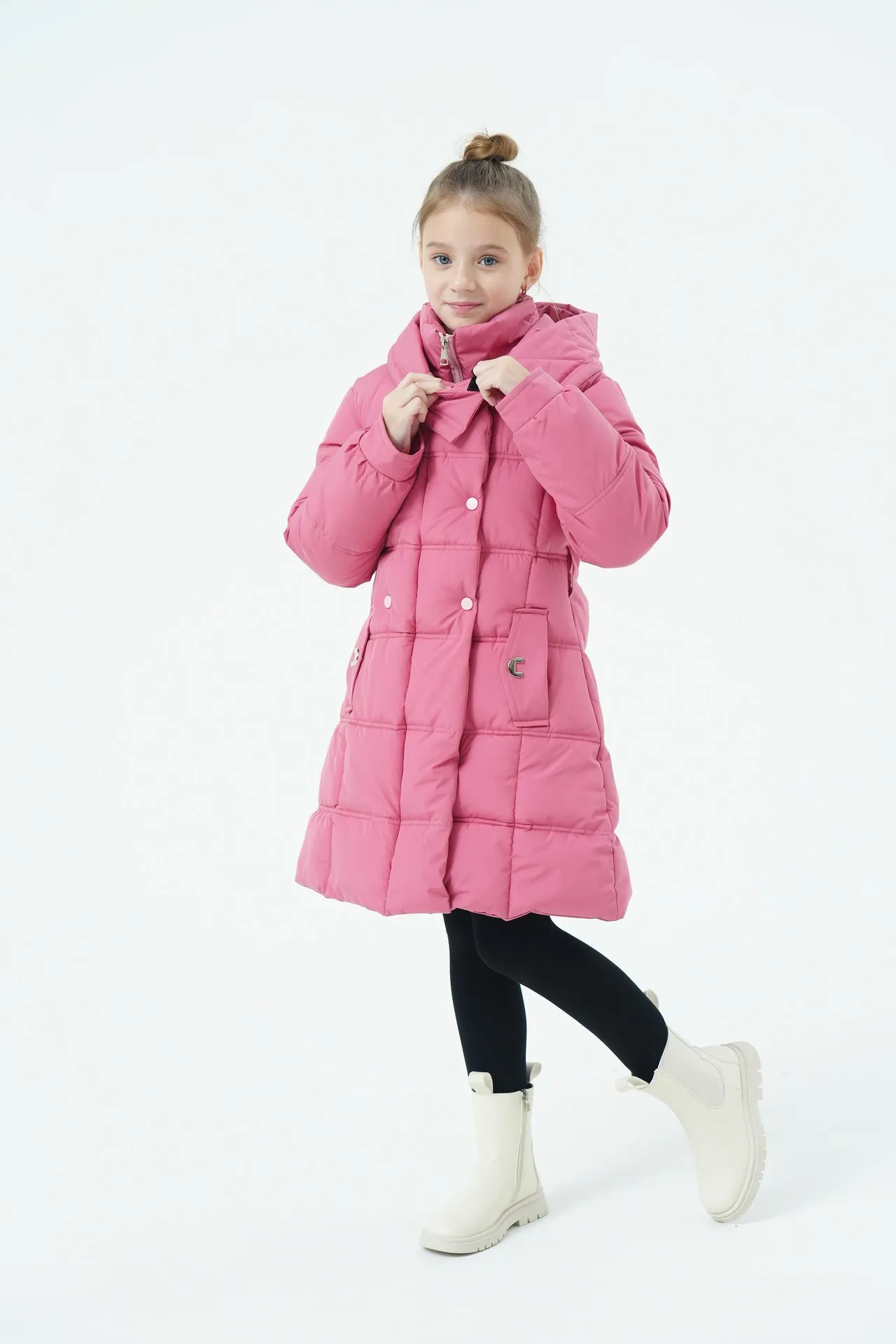 Mädchen Winter Langer Puffermantel mit Kapuze Doppelreihige Dicke Warme Gefütterte Jacke Junior Kinder Winddichte Schule Oberbekleidung 6-14 Jahre – Detail 5