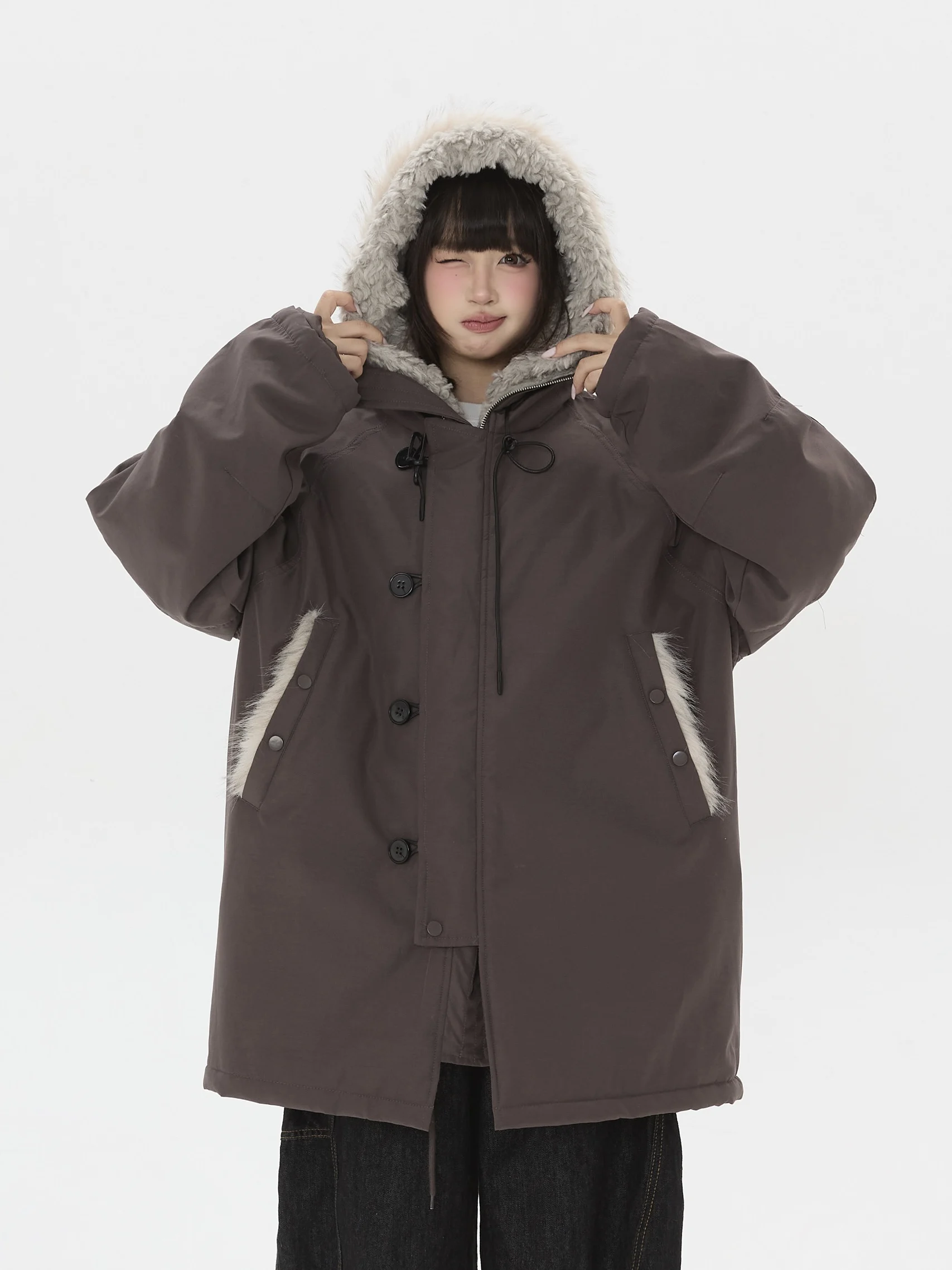 

Street Sle Oversized Hooded Plu Cotton Jaet Women's Winter Warm Mid-Length Casual Versatile Coat Thiened Long Sve ...