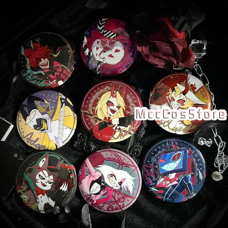 Hazbin Hotel Alastor Vox Lucifer Angel Dust Adam 75Mm Double Flash Badge Anime Postcard Cartoon Brooch Bag Decor Gift Cosplay view 3