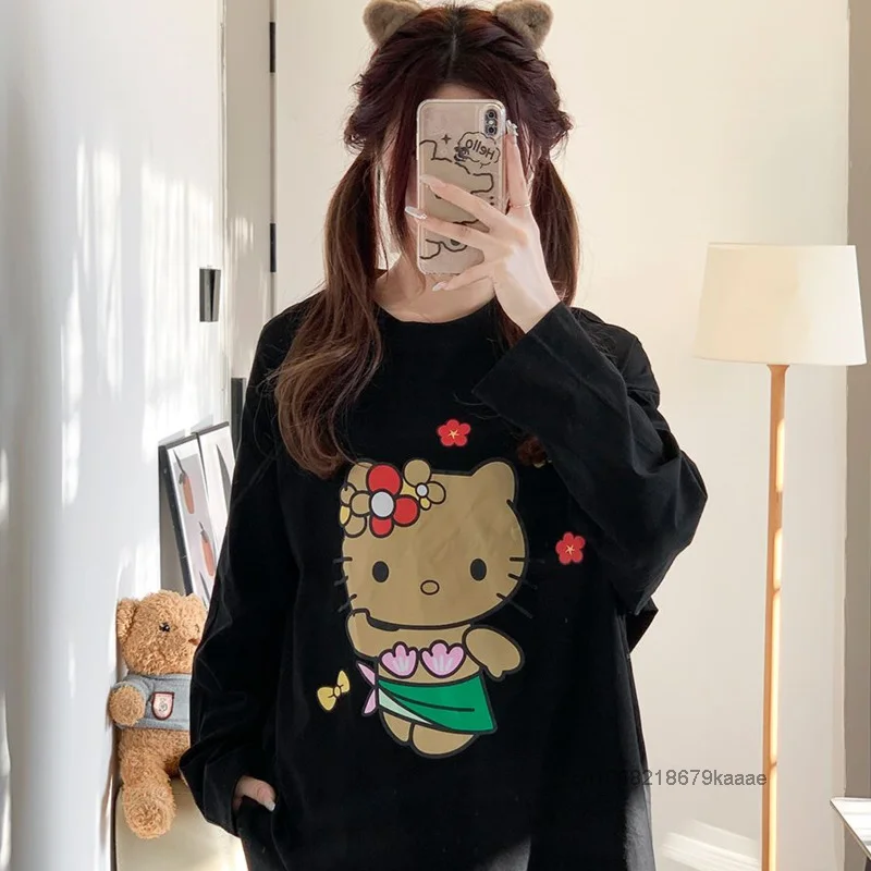 Sanrio Hello Kitty Cute Printed Long Sleeved Sleepwear Women\'s Spring Autumn Home Wear Japanese Style Fashion Casual Pajamas Set