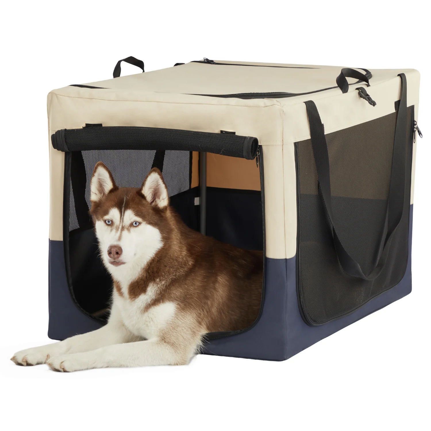 

Dog Crates with Adjustable Fabric Cover, Spiral Iron Pipe, Strengthen Sewing, 3 Door Design