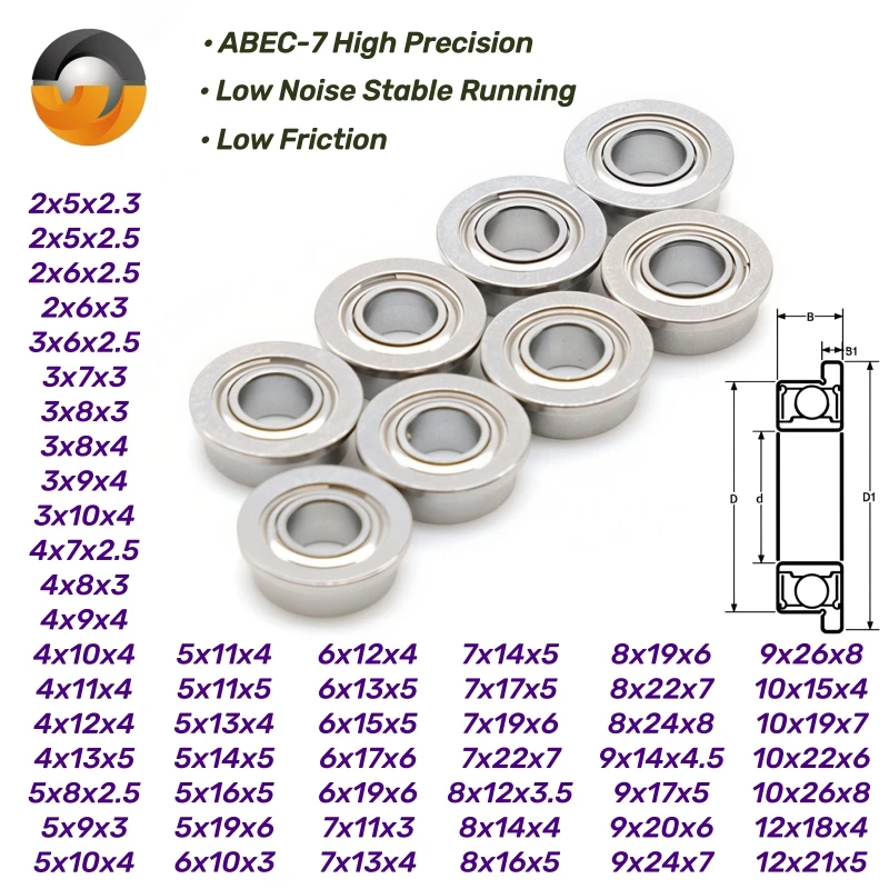MF63ZZ 3x6x2.5mm Flanged Bearing 10Pcs Mini Metal Shielded MF84ZZ MF106ZZ MF128ZZ F683ZZ F684ZZ F693ZZ Flange Ball Bearings