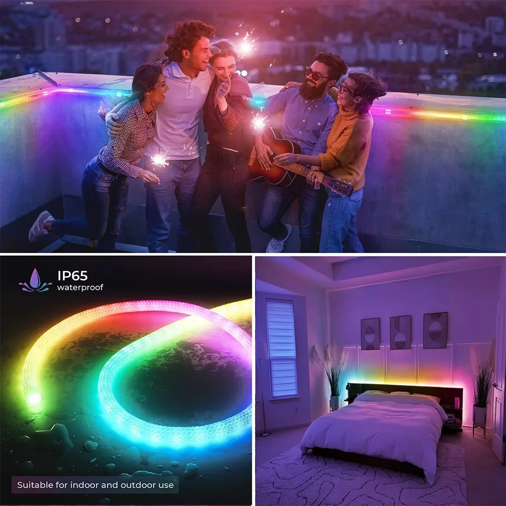 WS2812B WS2811 Round Reticulate Pattern Neon LED Strip 50Leds/m 360 Degree Smart RGBIC Flexible Silicone Light Tape IP67 DC5V