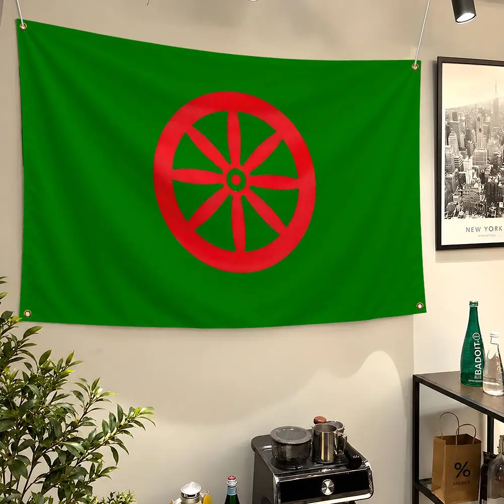 Culture Romani Chakra Wheel Blue Green Flags Wall Hanging Flag Banners For Birthday Parties Outdoor Bedroom Dorm Room Decor