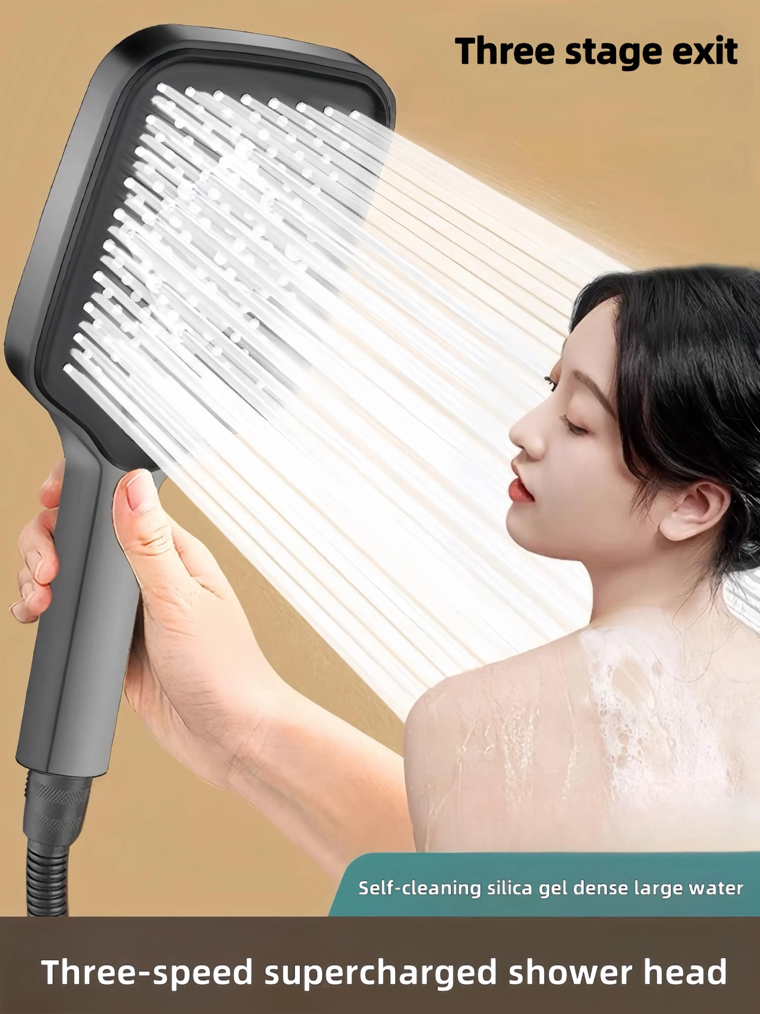 Three-Speed Square Pressurized Shower Head Handheld Large Panel Shower Head Bathroom Shower Nozzle