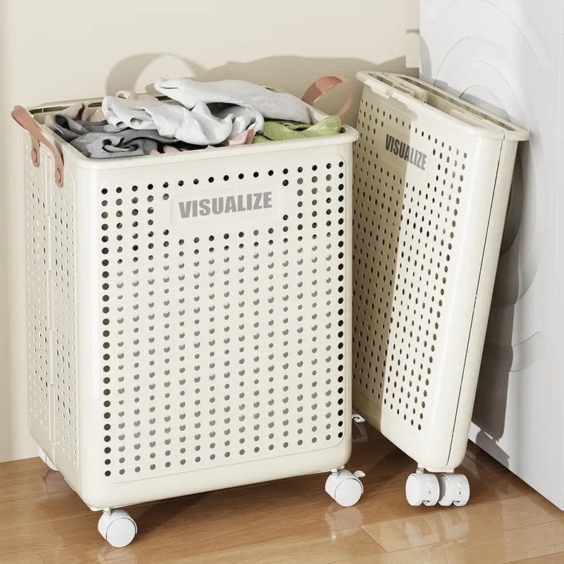 Extra Large Wheeled Folding Laundry Basket Folding Dirty Clothes Basket with Wheels Movable Laundry Hamper Storage Baskets view 2