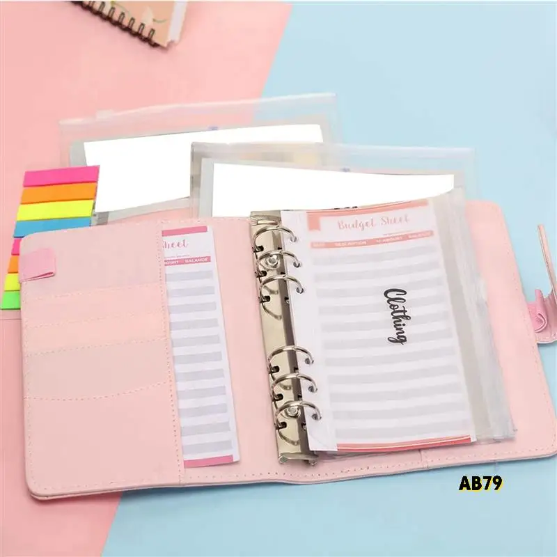 54 แพ็ค A6 กระเป๋า Binder ชุด A6 Binder กระเป๋าซิปค่าใช้จ่าย Budget แผ่นเงินสดซองจดหมายป้ายสติกเกอร์ Neon หน้า
