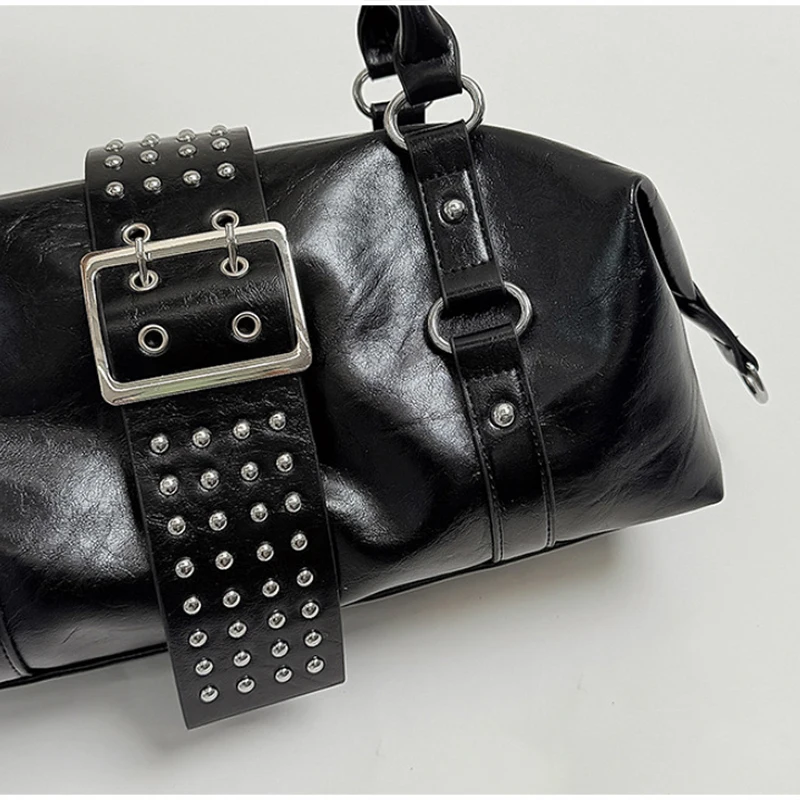Y2k Nieten-Gürtelschnallen-Handtasche, Damen Motorrad Biker Punk-Stil Metall-Nieten-Schultertasche, Koreanische Y2k Mädchen Reißverschluss-Tragetasche – Detail 21
