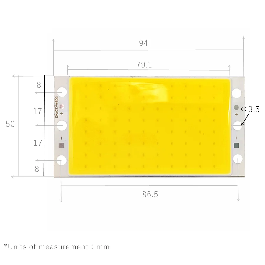 1 szt. 20W pasek COB LED światła o dużej mocy 12V lampa Chip 94*50mm chłodna/neutralna/ciepła biel