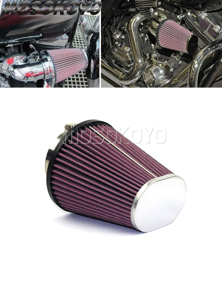 Uniwersalny 62mm filtr powietrza o wysokim przepływie owalny stożkowy filtr powietrza RC-3680 zamiennik wlotu dla Harley Honda Custom Dyna XL — zdjęcie 2