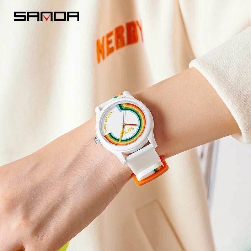 SANDA Casual Sports Watches 2023 New Fashion Men Cool Color Silicone Strap Mens Quartz Watch Waterproof Relogio Masculino 3219