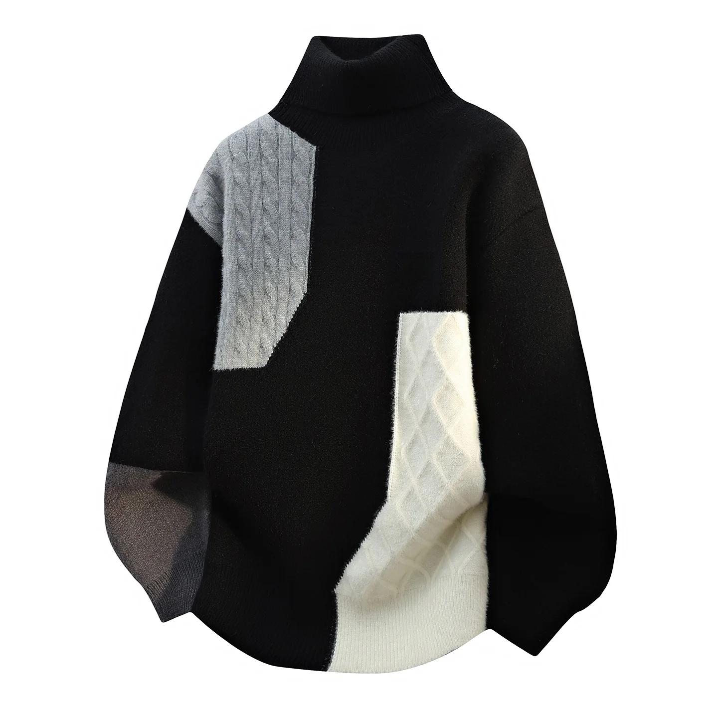 

Men's Thiened High Collar Sweater Casual Sle Knitted Loose Fit Color Blo Design Winter Faion American Sle Knitwear