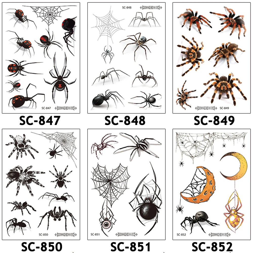 Pé mão à prova dwaterproof água pulso 3d aranha halloween tatuagem falsa aranha halloween tatuagem arte corporal tatuagem temporária adesivo