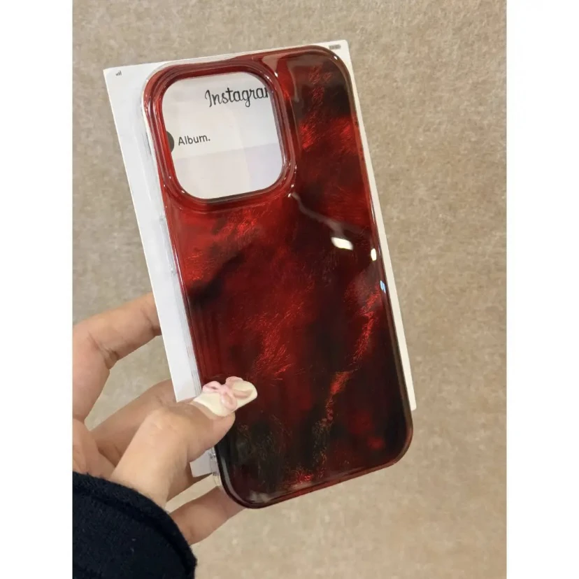 Premium dark red black smudged tinfoil pattern for iPhone16 mobile phone case  15promax anti-drop 14/13/12