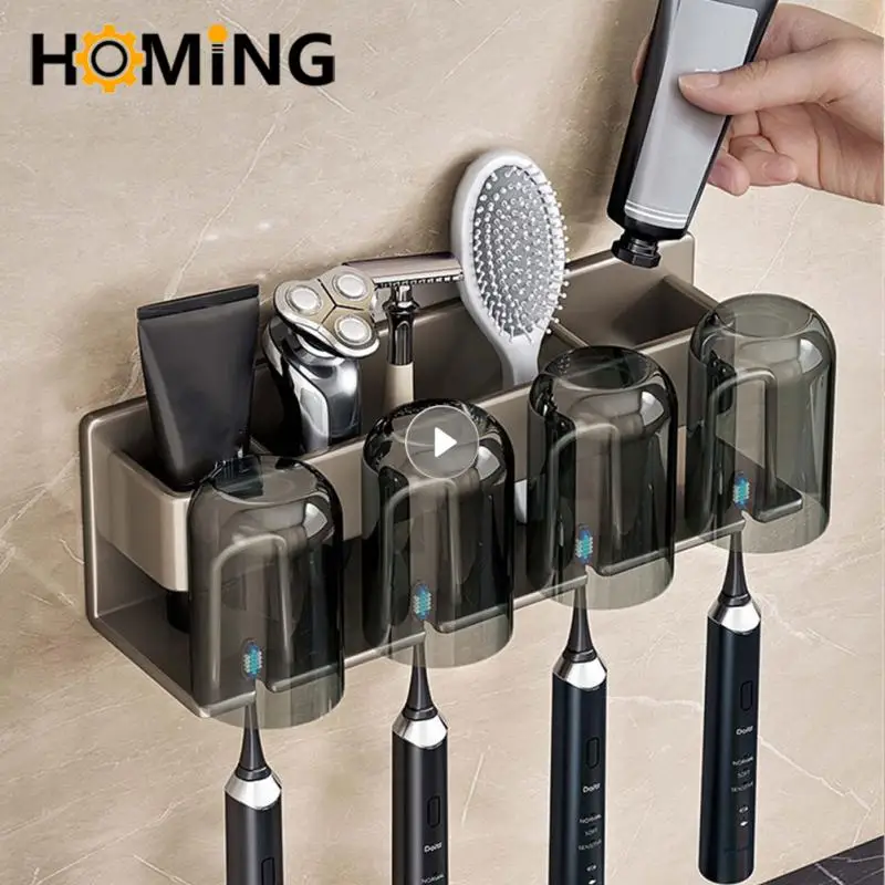 Bathroom Aluminum Toothbrush Holder Wall Mounted Cosmetics Comb Toothpaste Storage Shelf Rack For Household Bathroom Accessories