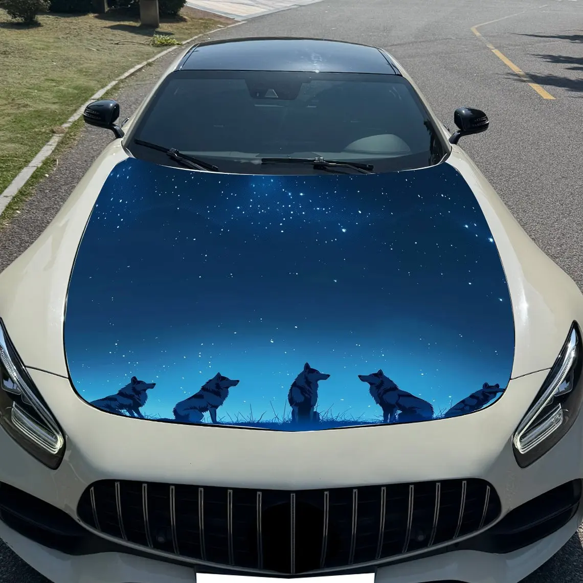 غطاء محرك السيارة Blue Night Wolf Pack - ملصق PVC متين ومقاوم للماء والأشعة فوق البنفسجية للشاحنات والأشعة فوق البنفسجية والقوارب مع سهولة التركيب