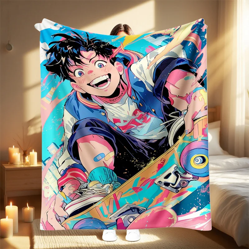 قطعة واحدة من بطانية رمي لوح التزلج من الرسوم المتحركة - أريكة خفيفة الوزن لجميع المواسم، سرير، بطانية للتخييم والسفر - نسيج بوليستر ناعم