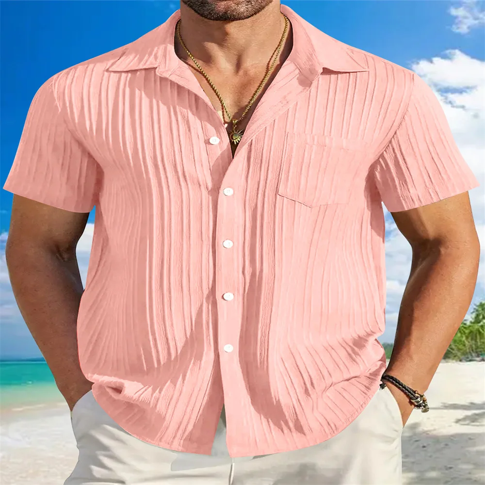 

2024 summer explosive men's fashion striped casual beach shirt short sleeve men's shirt top