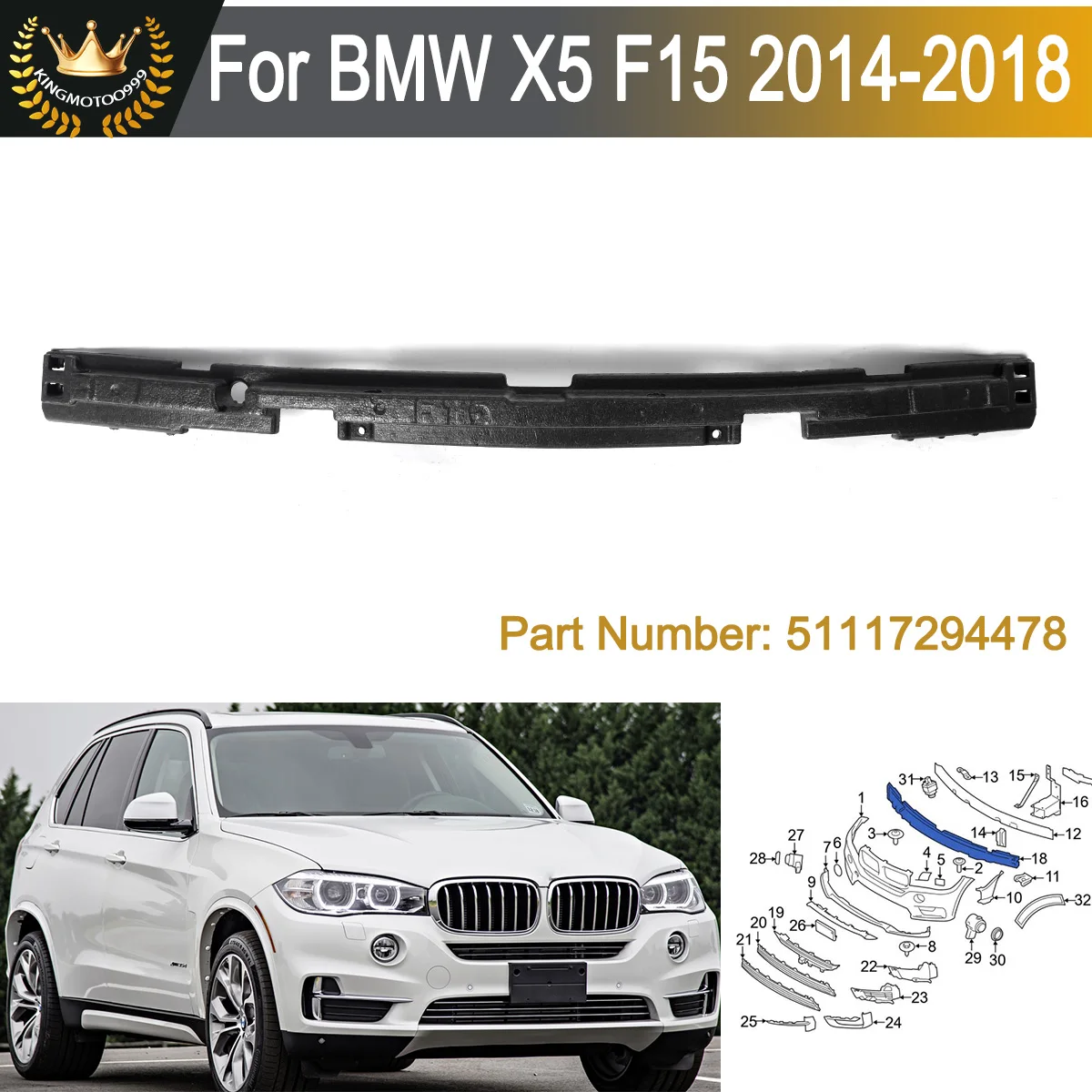 

magickit For BMW X5 F15 2014 2015 2016 2017 2018 Replacement Front Bumper Impact Absorber Repalce For 51117294478