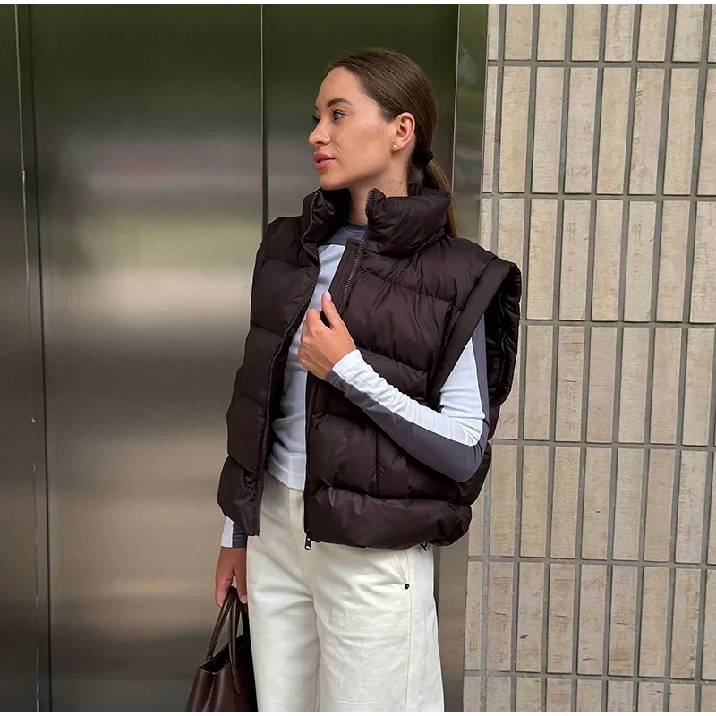 Damen-Wintermäntel, abnehmbare Weste mit langen Ärmeln, wattierte Jacken mit Kapuze, Street-Lady-Stil, Stehkragen, Reißverschluss, lockere Passform, neue Oberbekleidung. – Detail 7
