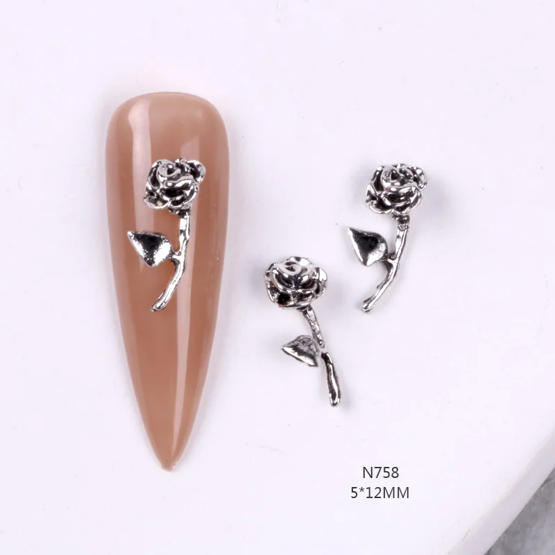 2023 TSZS 10 قطعة/الوحدة ثلاثية الأبعاد سبائك الفضة ارتفع مسمار أجزاء زهرة الشرير نمط مسمار الفن مجوهرات معدنية الورد #6