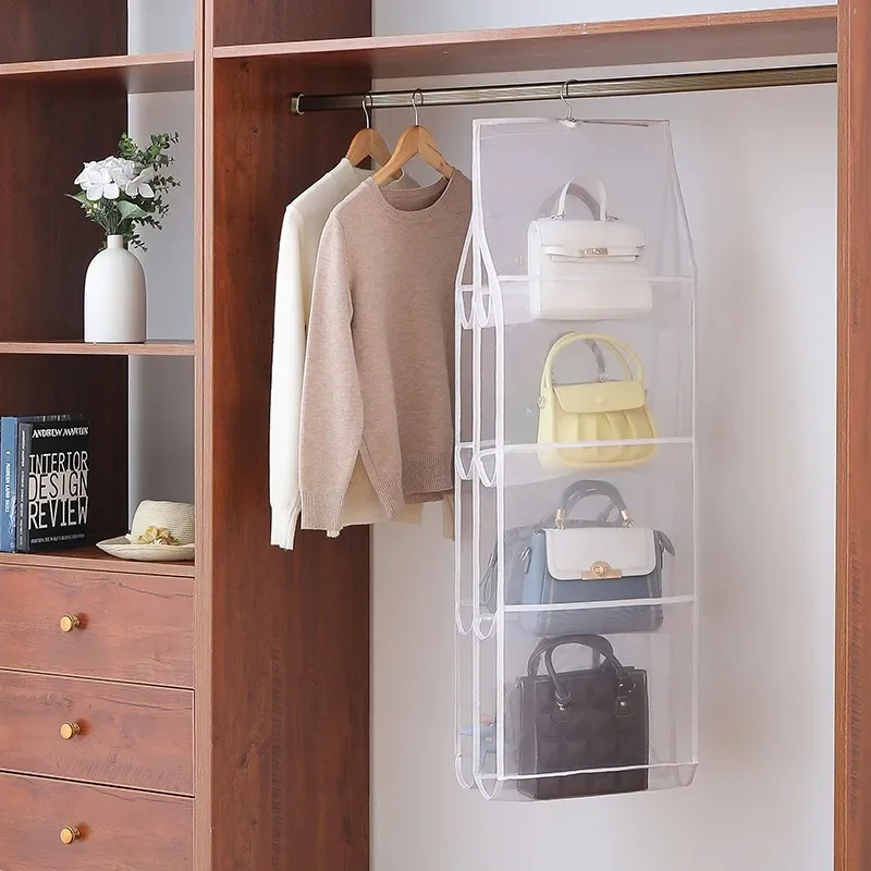 2024 New Bag Storage Hanging Double Side Transparent Six Layer Storage Bedroom Closet Storage Dust Bag